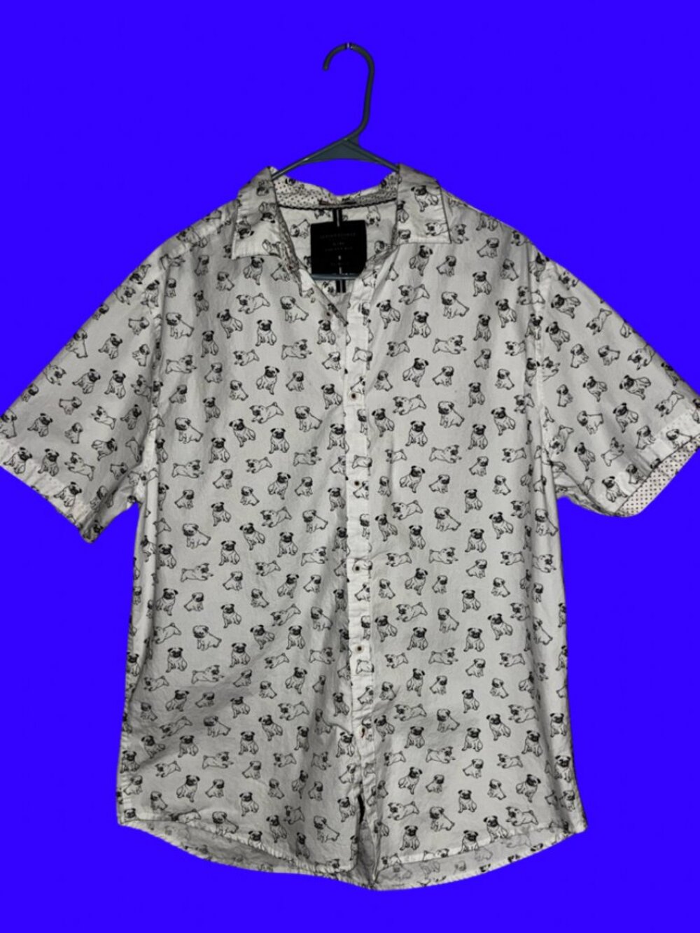 Sz.XL/44*Denim & Flower*Short-Sleeve Button-Front Shirt--PUG-Print